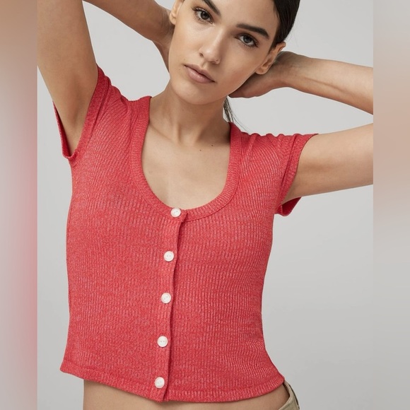 RAG & BONE The Knit Scoopneck T-Shirt in Pink / Size Medium / - Picture 2 of 8